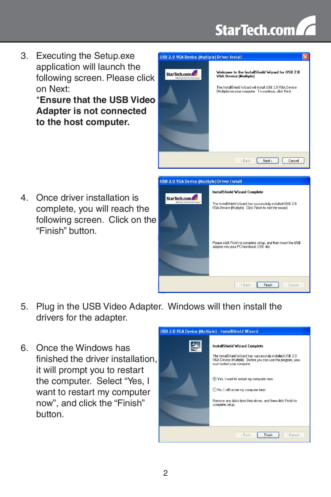 StarTech.com usb 2.0 to vga external multi monitor video adapter - high resolution Ensure that the USB Video 