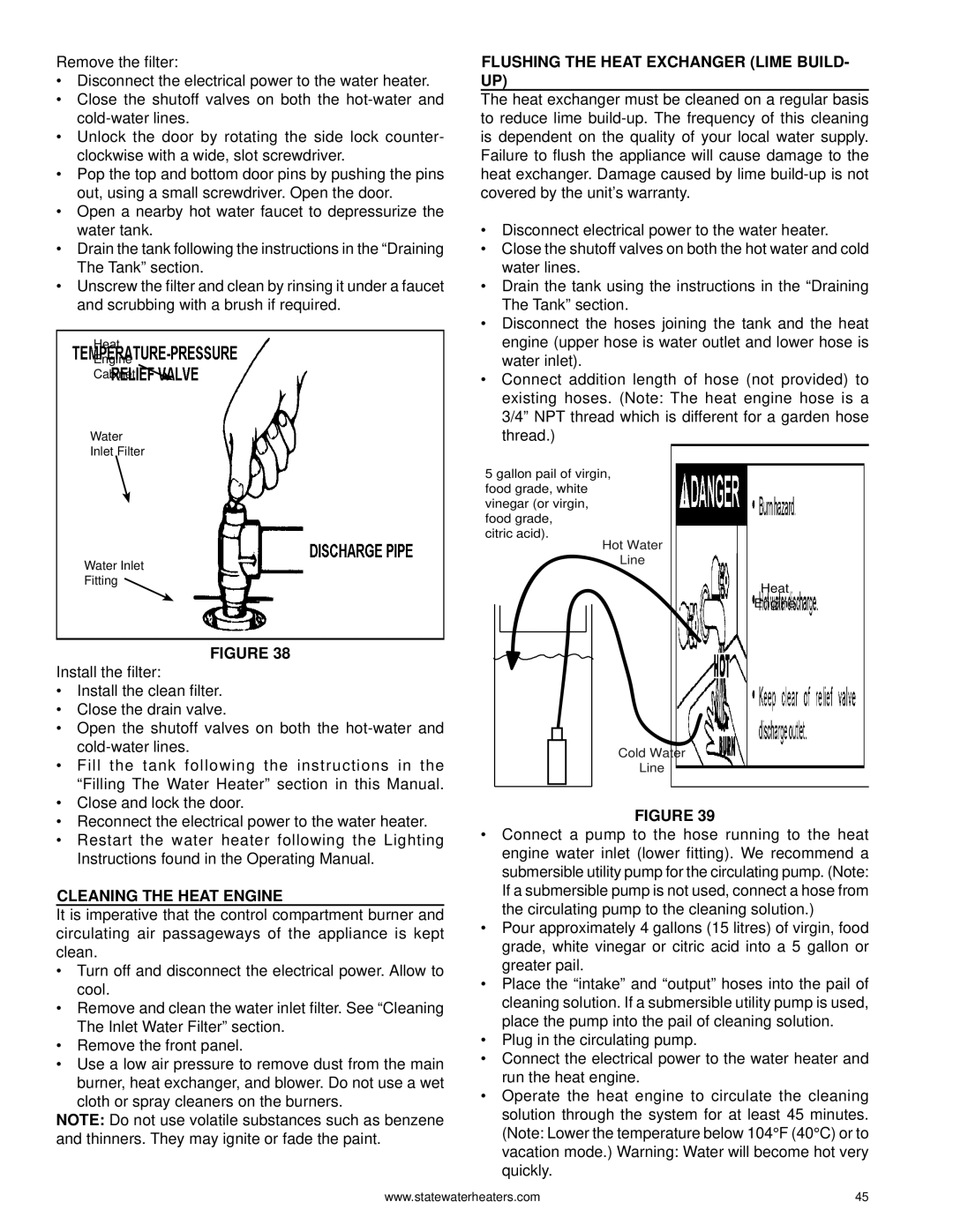 State Industries GPH-90N, 0710 316888-002 warranty Cleaning the Heat Engine, Flushing the Heat Exchanger Lime BUILD- UP 