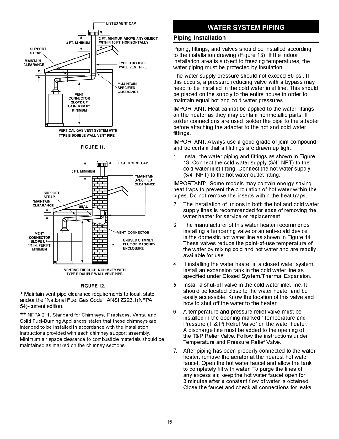 State Industries GS6 40 YBRT Series 200, 186489-002, GS6 50 YOCT Series 200 Water System Piping, Piping Installation 