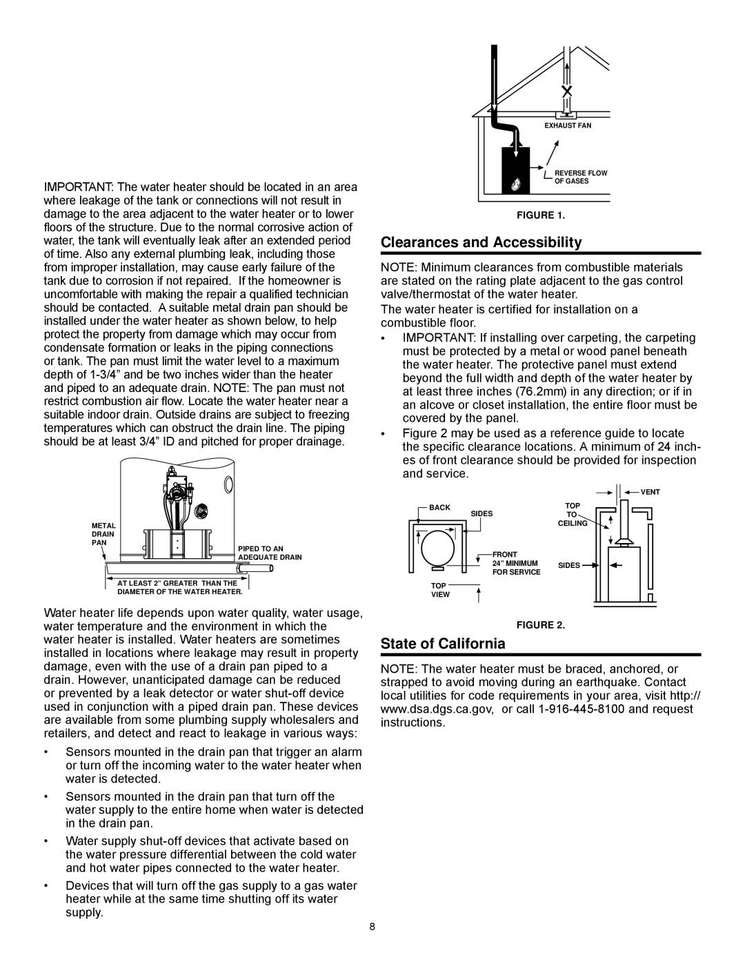 State Industries GS6 40 YBRS Series 201, 186489-002 Clearances and Accessibility, State of California 