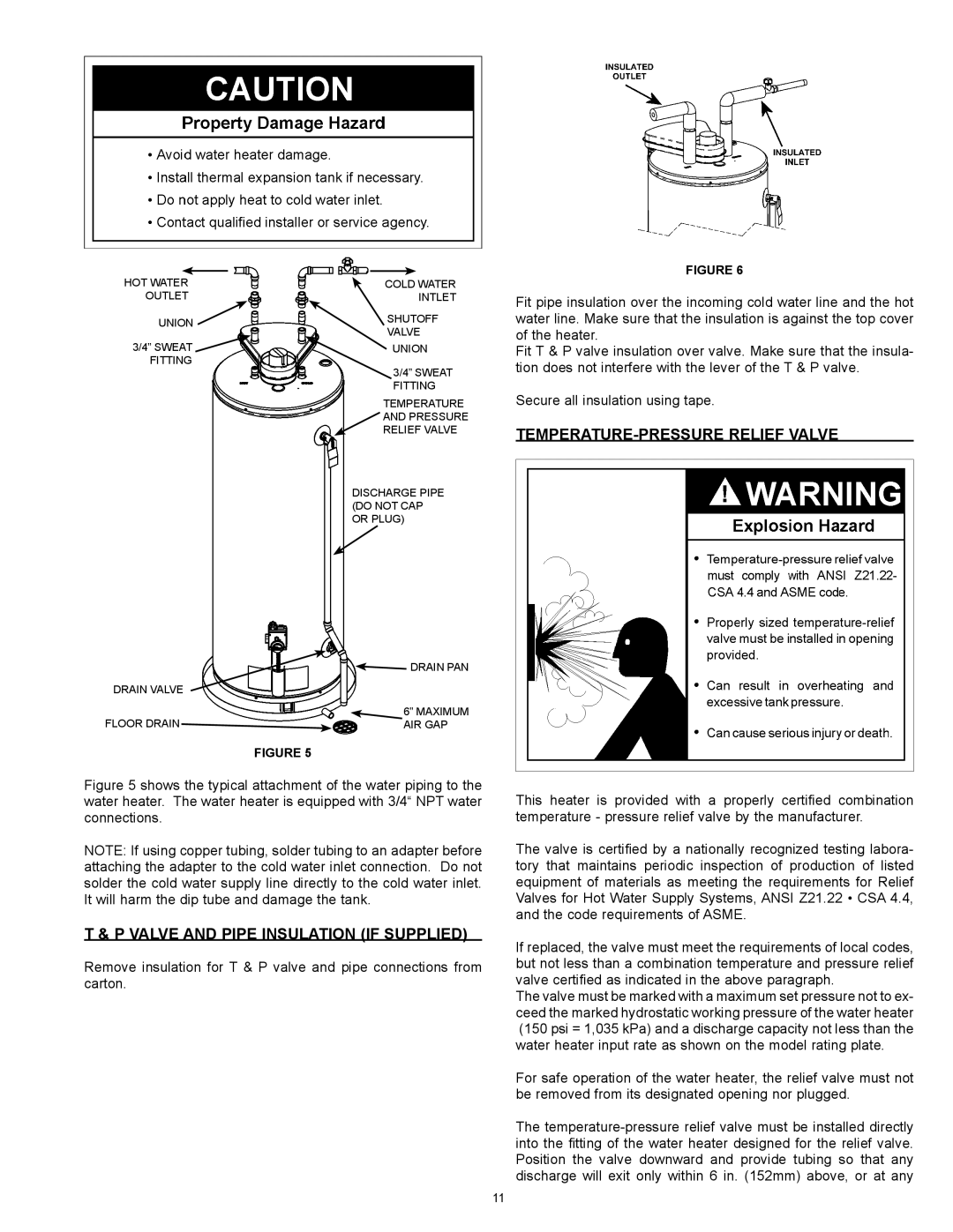 State Industries 186589-001 instruction manual TEMPERATURE-PRESSURE Relief Valve, Valve and Pipe Insulation if Supplied 