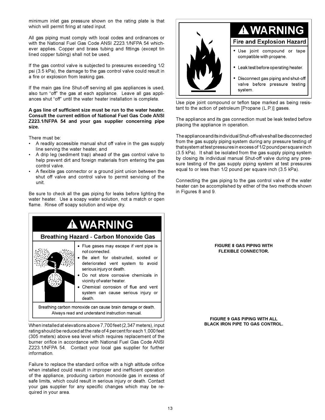 State Industries 186589-001 instruction manual GAS Piping with Flexible Connector 