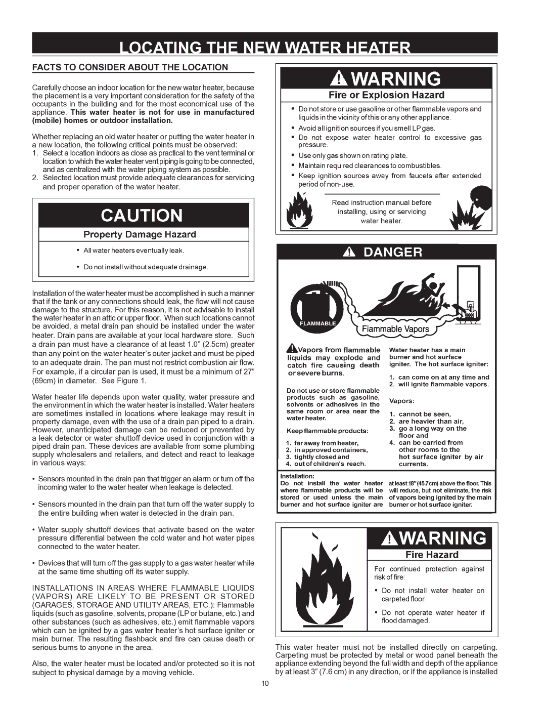 State Industries 197425-004 instruction manual Locating the NEW Water Heater, Facts to Consider About the Location 