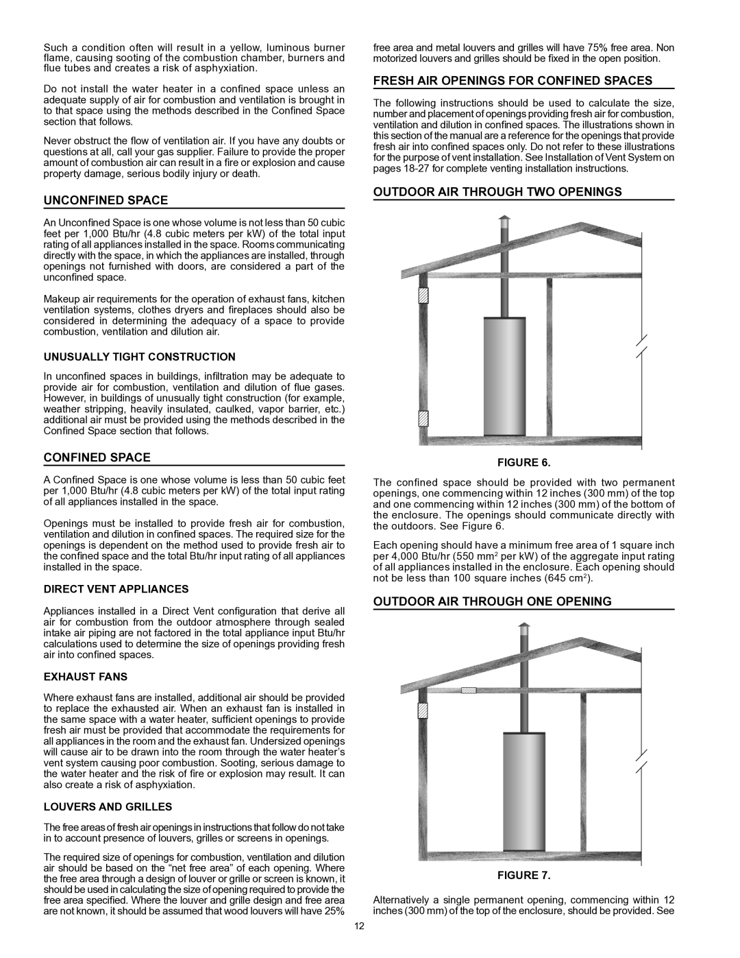 State Industries 197425-004 Unconfined Space, Fresh Air Openings For Confined Spaces, Outdoor Air Through Two Openings 