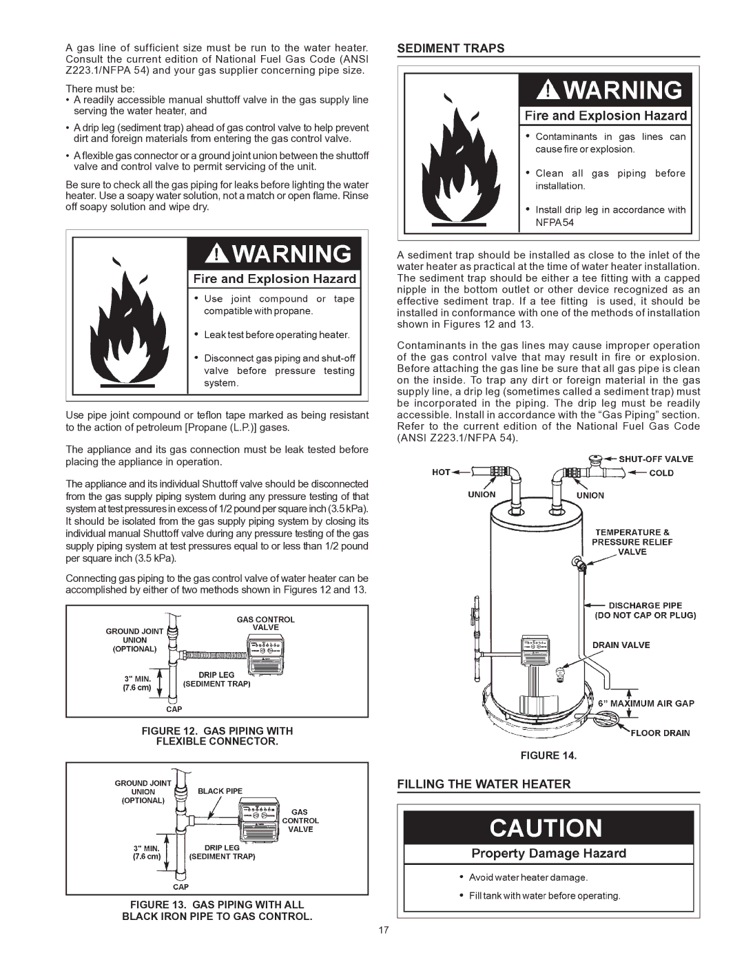 State Industries 197425-004 instruction manual Sediment Traps, Filling the Water Heater 