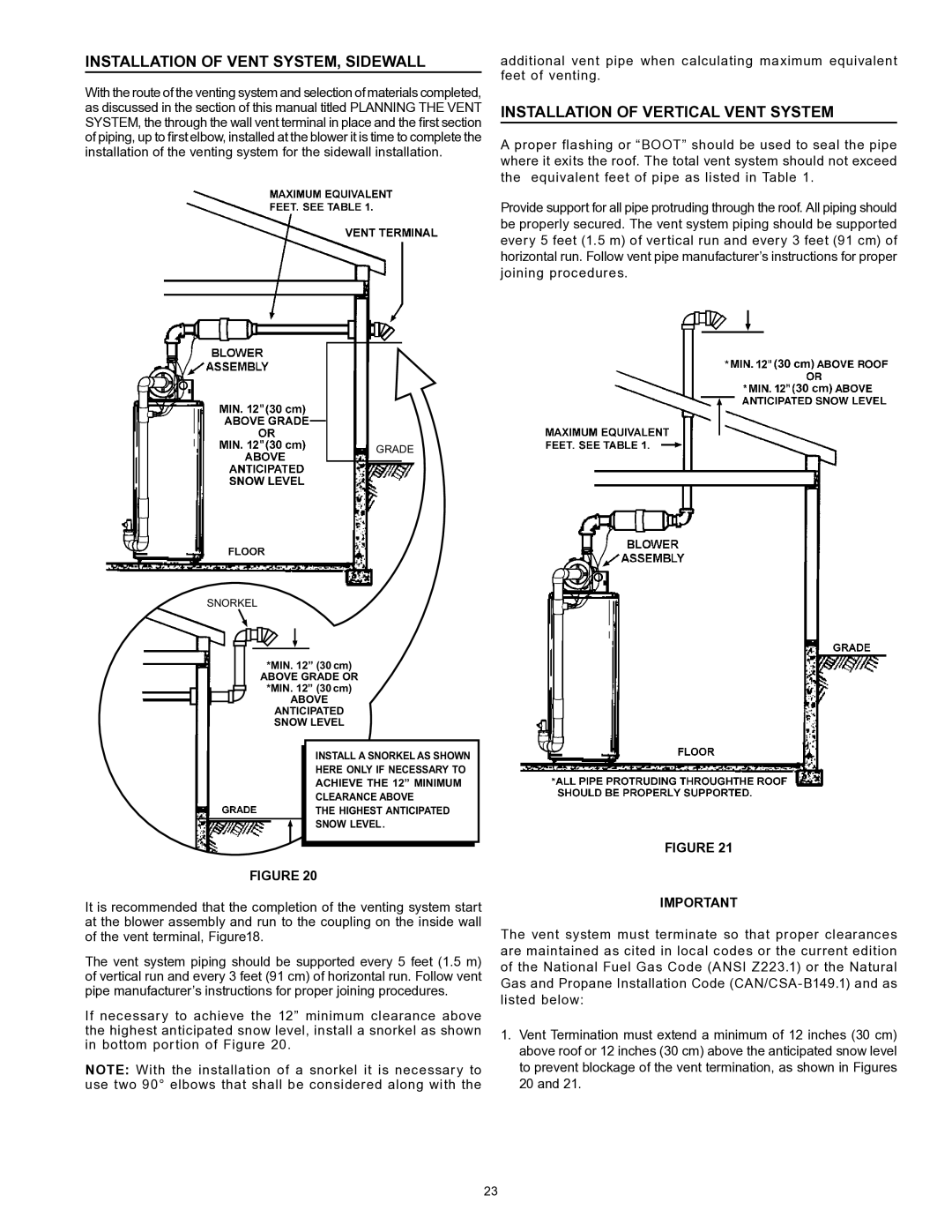 State Industries 197425-004 instruction manual Installation of Vent SYSTEM, Sidewall, Installation of Vertical Vent System 