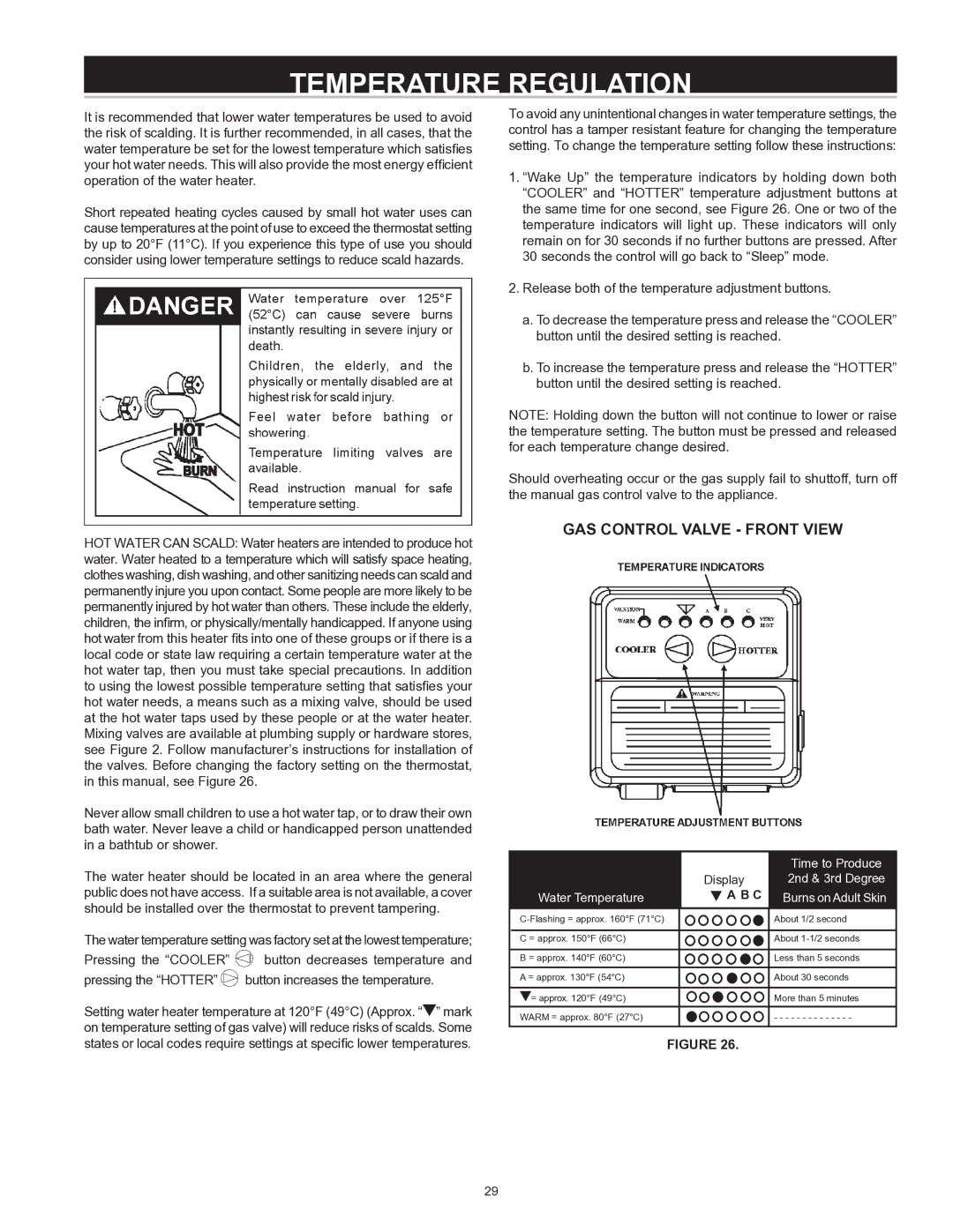 State Industries 197425-004 instruction manual Temperature Regulation, GAS Control Valve Front View 