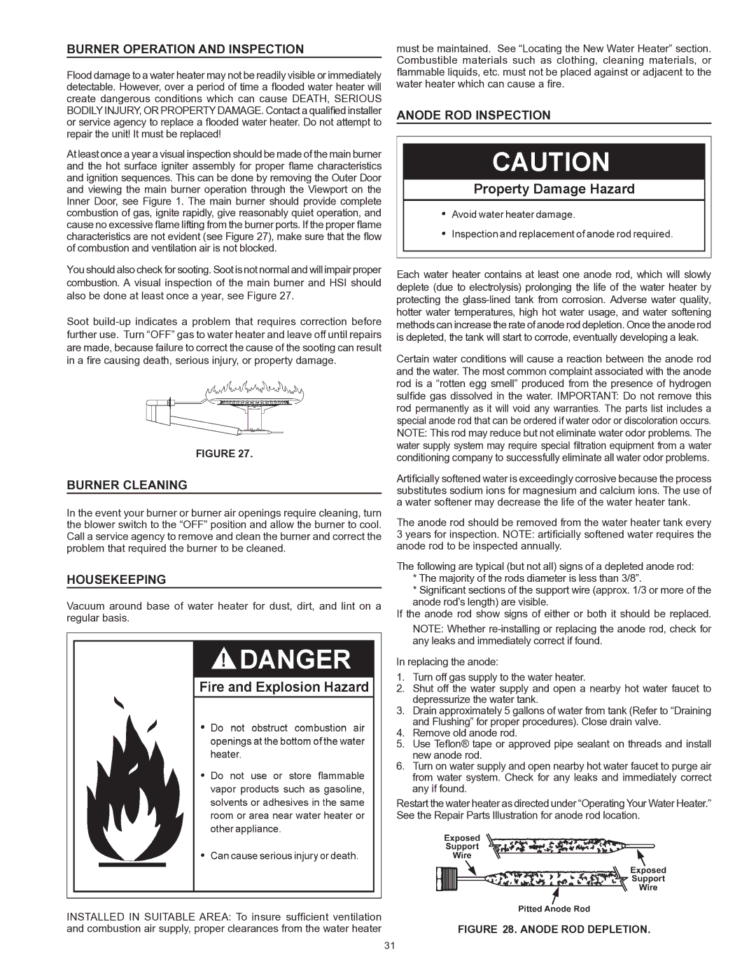 State Industries 197425-004 Burner Operation and Inspection, Burner Cleaning, Housekeeping, Anode ROD Inspection 