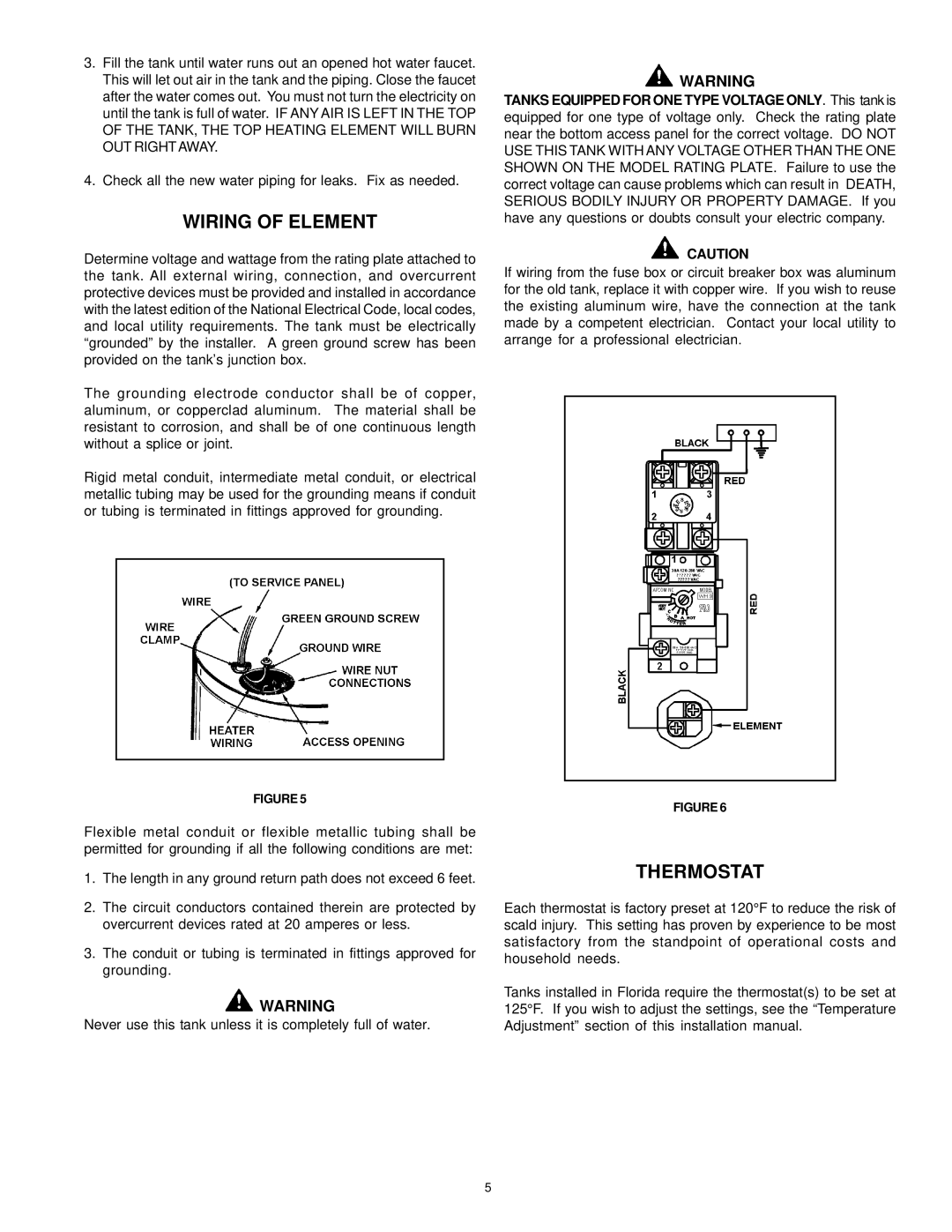 State Industries SGV 120 10TS, 198067-000, SGV 82 10TS instruction manual Wiring of Element, Thermostat 