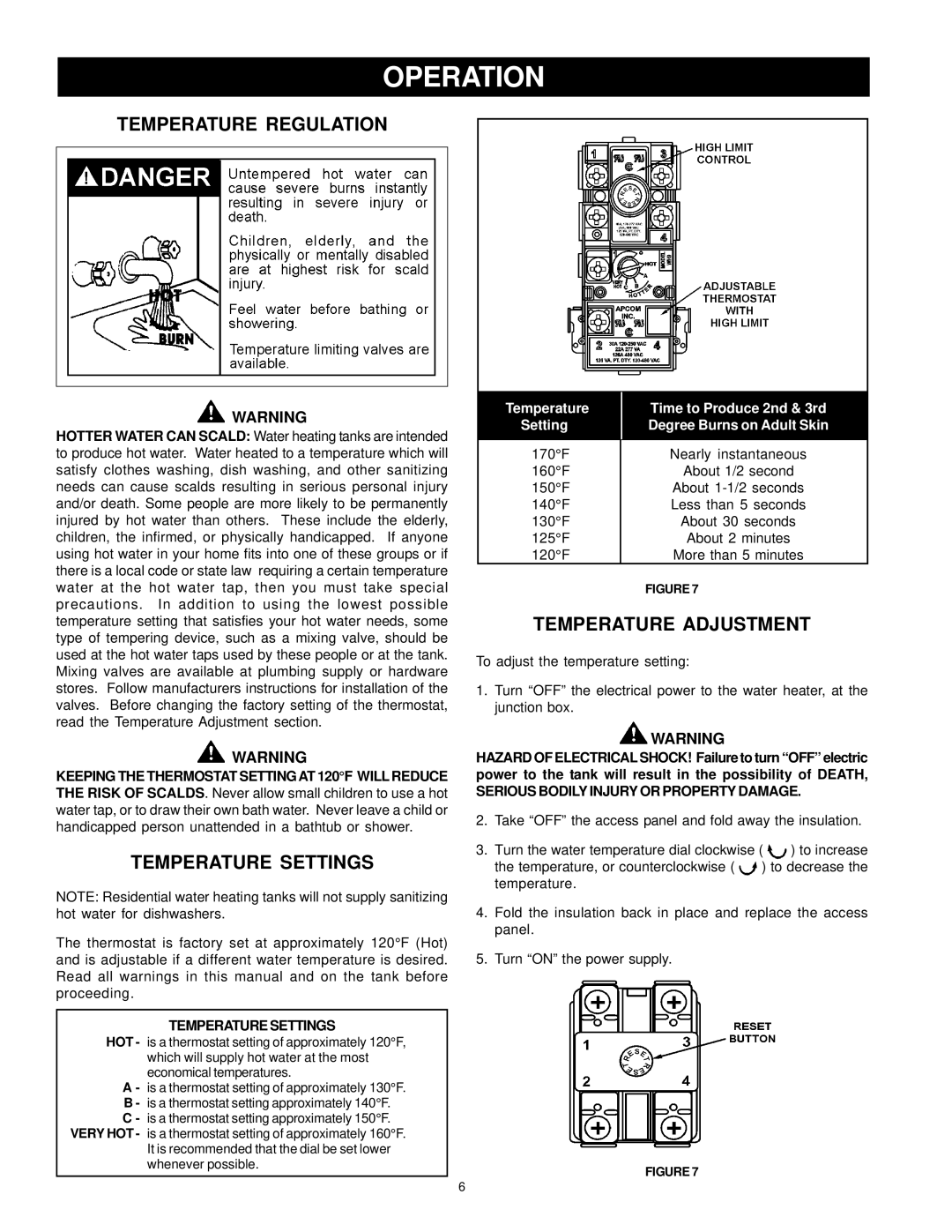 State Industries 198067-000, SGV 82 10TS Operation, Temperature Regulation, Temperature Settings, Temperature Adjustment 