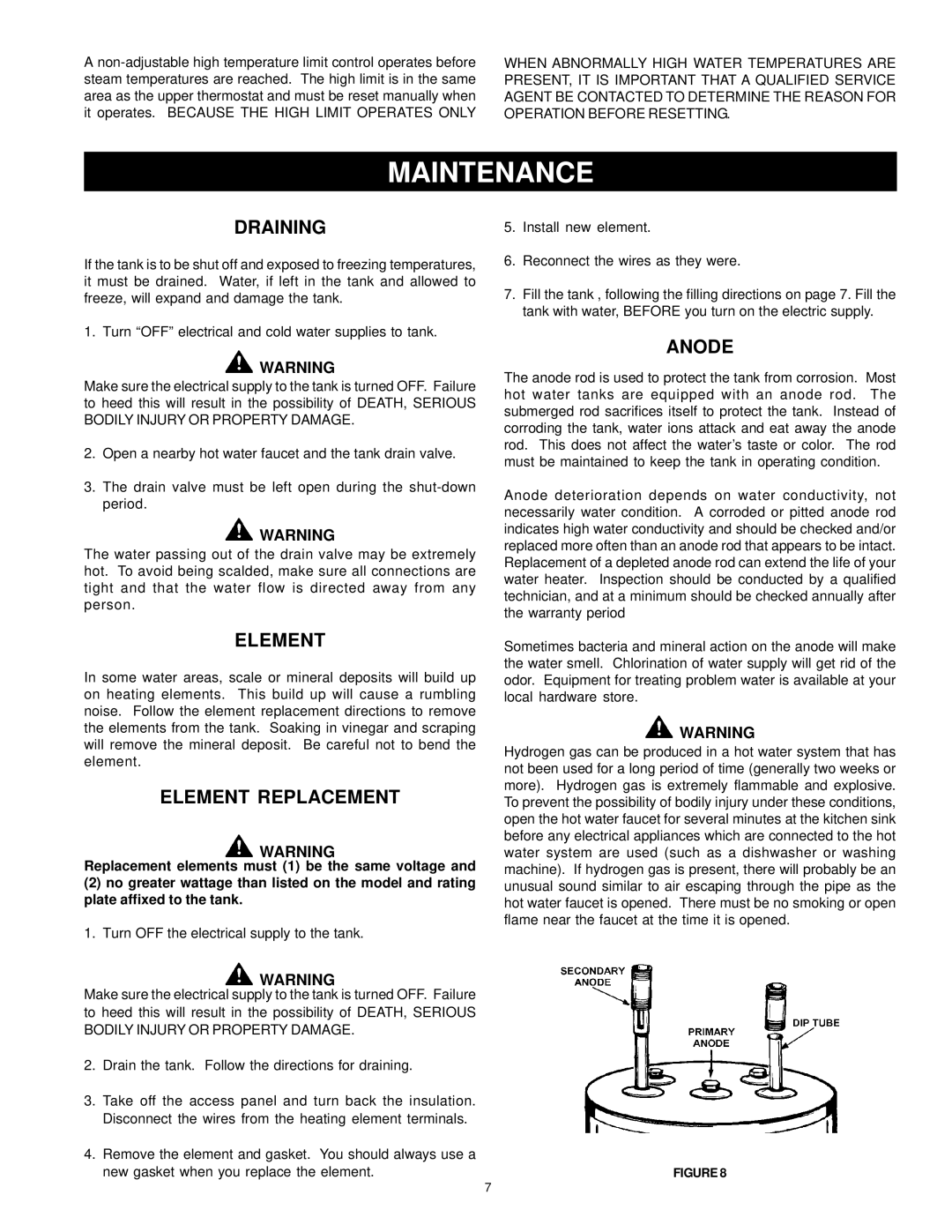 State Industries SGV 82 10TS, 198067-000, SGV 120 10TS Maintenance, Draining, Element Replacement, Anode 