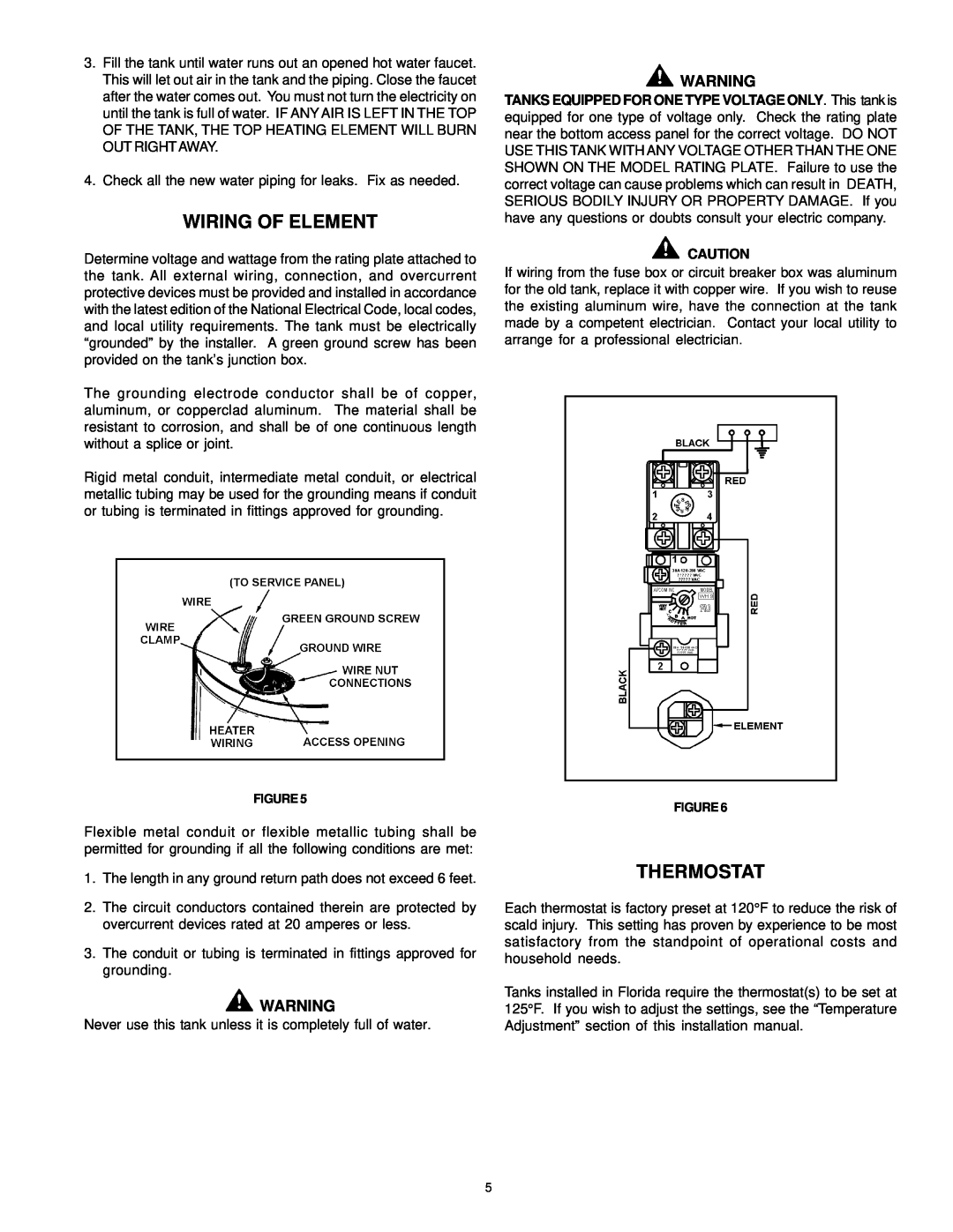 State Industries SGV 120 10TS, 198067-000, SGV 82 10TS instruction manual Wiring Of Element, Thermostat 