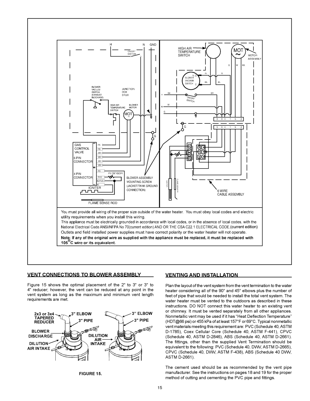 State Industries GS6 40 YBVIT 2, 315466-000, 185244-004 Vent Connections to Blower Assembly, Venting and Installation 