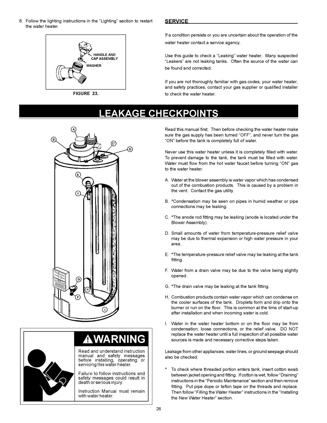 State Industries GS6 50 YRVIT, 315466-000, 185244-004, GS6 50 YBVIT 2, GS6 40 YRVIT, GS6 40 YBDS Leakage Checkpoints, Service 