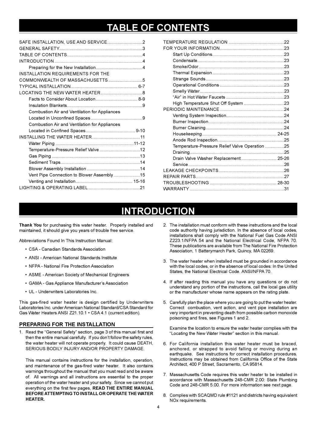 State Industries 315466-000, 185244-004, GS6 50 YRVIT, GS6 50 YBVIT 2, GS6 40 YRVIT Table of Contents, Introduction 