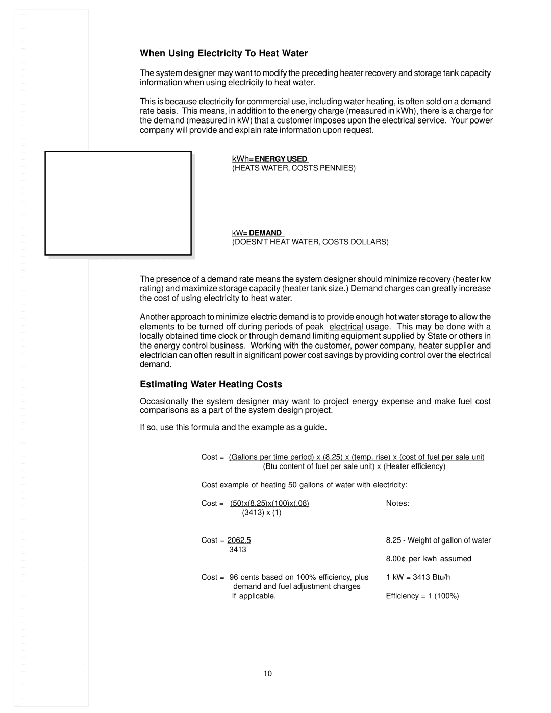 State Industries 317913-000 manual When Using Electricity To Heat Water, Estimating Water Heating Costs 