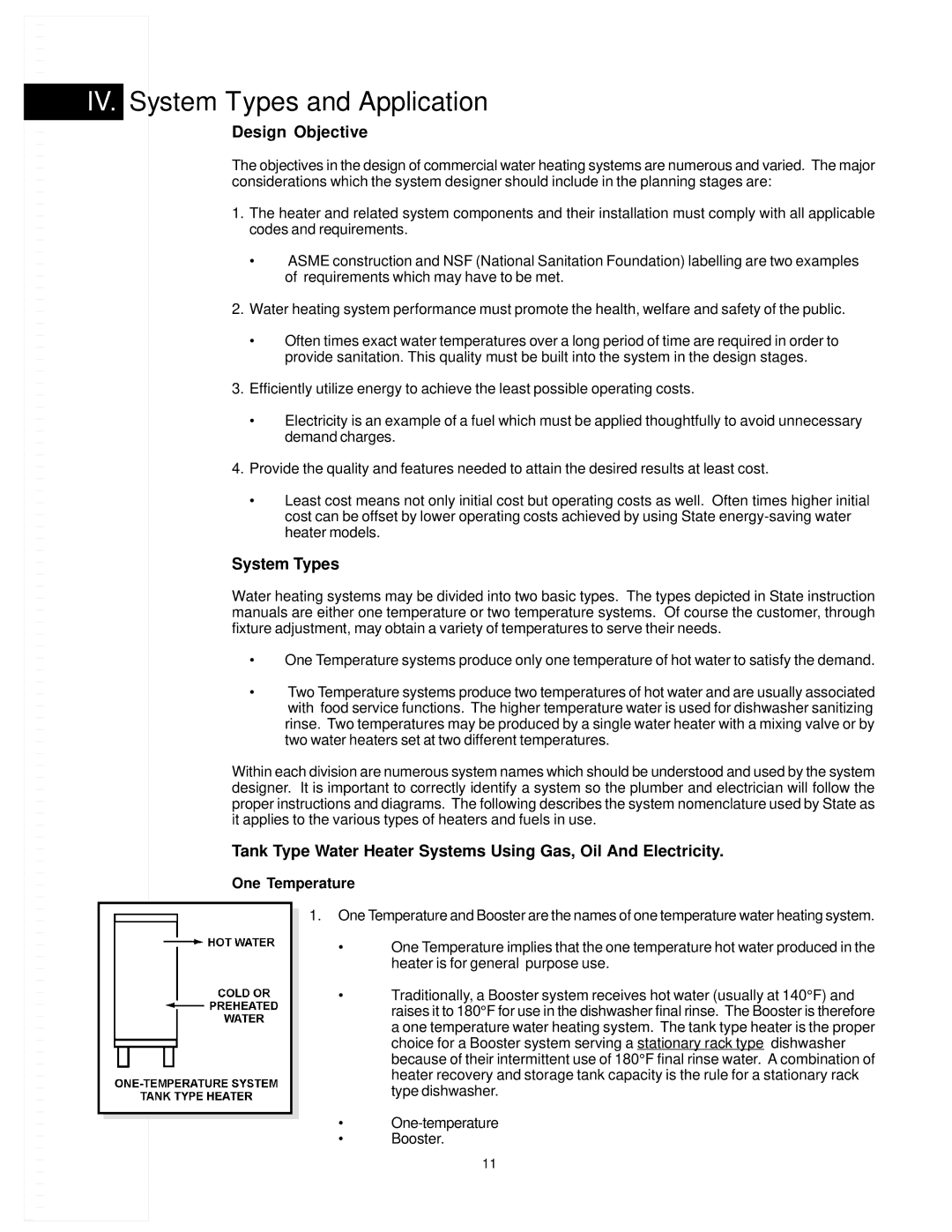 State Industries 317913-000 manual IV. System Types and Application, Design Objective 