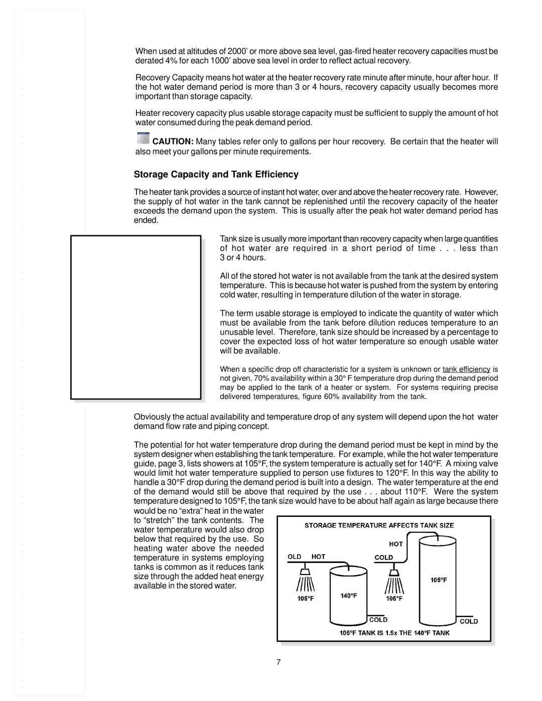 State Industries 317913-000 manual Storage Capacity and Tank Efficiency 