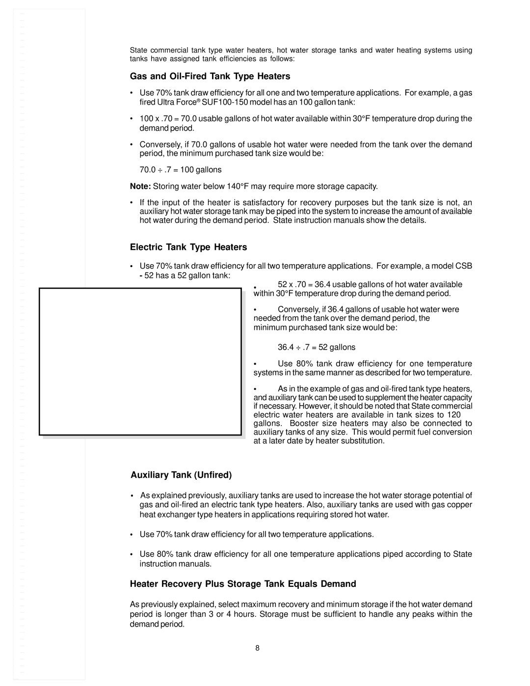 State Industries 317913-000 manual Gas and Oil-Fired Tank Type Heaters, Electric Tank Type Heaters, Auxiliary Tank Unfired 