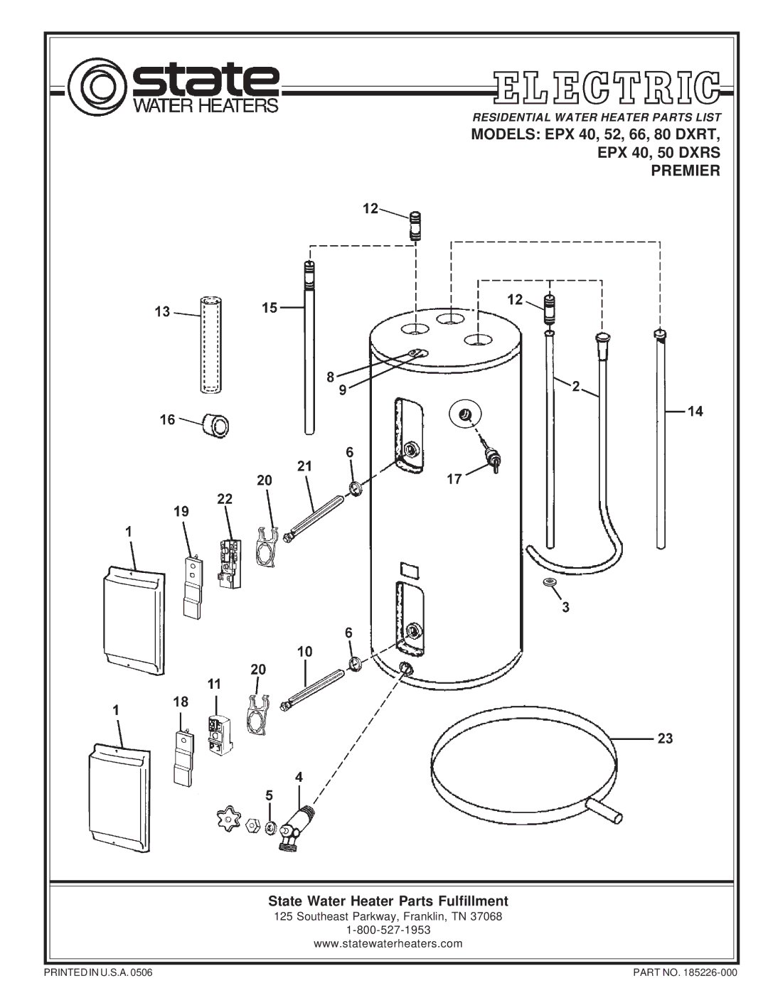 State Industries 80 DXRT, 50 DXRS, EPX 40, 66, 52 manual Premier 