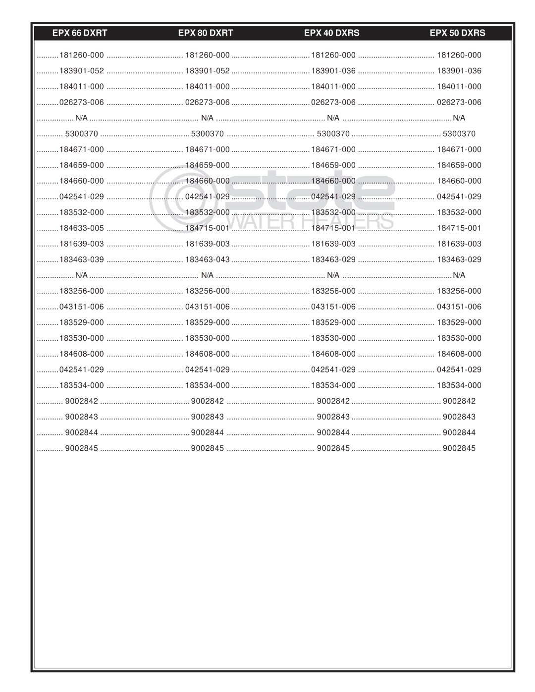 State Industries 50 DXRS, 80 DXRT, 52 manual EPX 66 Dxrt EPX 80 Dxrt EPX 40 Dxrs EPX 50 Dxrs 