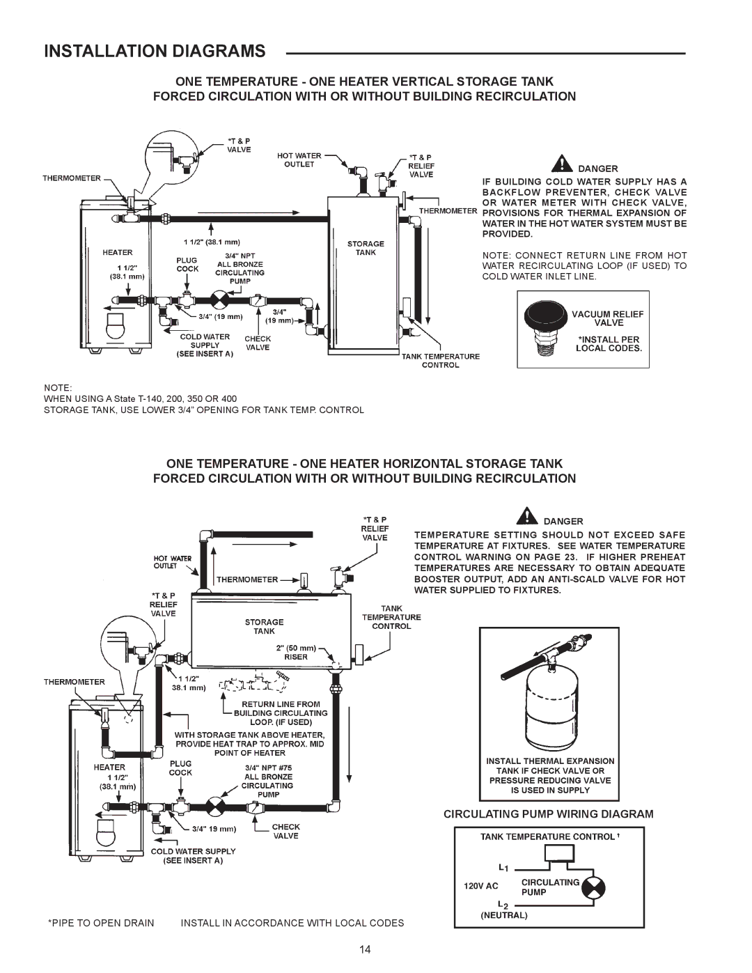 State Industries 740A, 540A, 650A warranty Installation Diagrams, Circulating Pump Wiring Diagram 