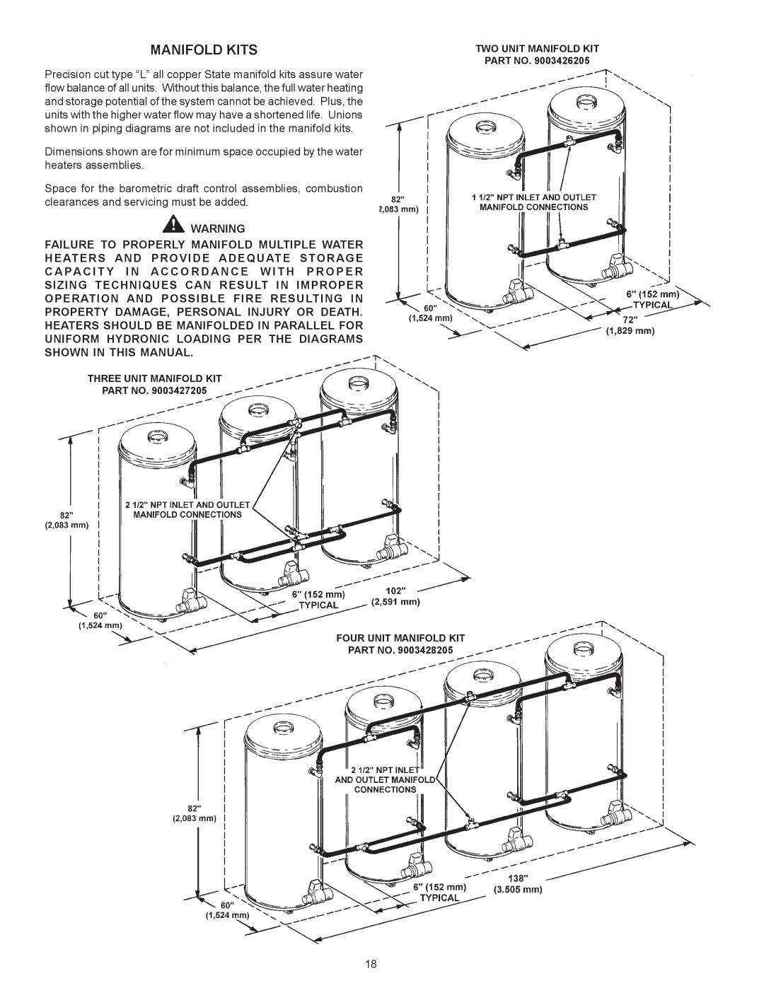 State Industries 540A, 650A, 740A warranty Manifold Kits 