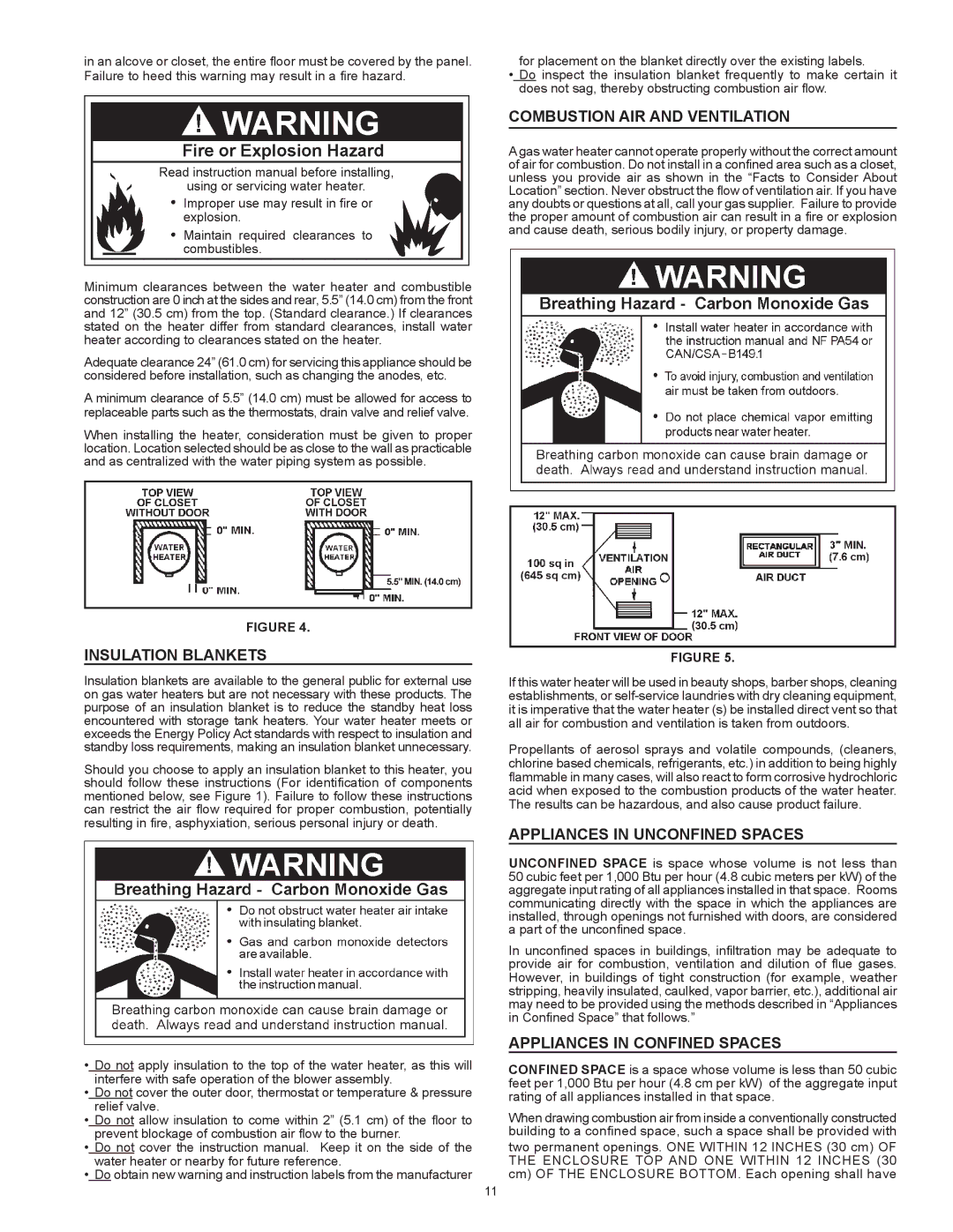 State Industries A B C D E F 100 Insulation Blankets, Combustion AIR and Ventilation, Appliances in Unconfined Spaces 