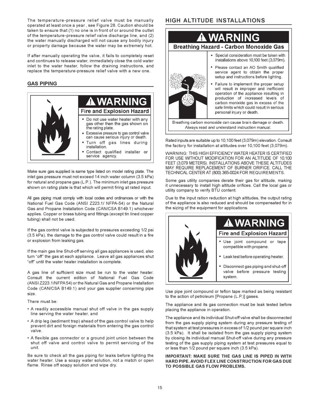 State Industries A B C D E F 100 instruction manual High Altitude Installations, Gas Piping 