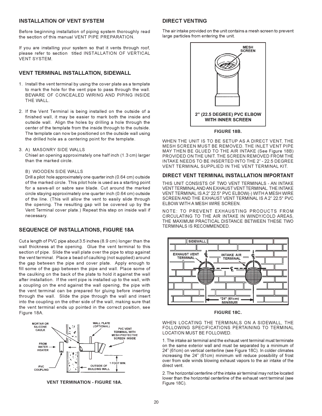 State Industries A B C D E F 100 Installation of Vent System, Vent Terminal INSTALLATION, Sidewall, Direct Venting 