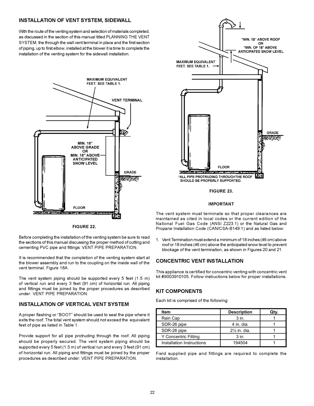 State Industries A B C D E F 100 Installation of Vent SYSTEM, Sidewall, Installation of Vertical Vent System 