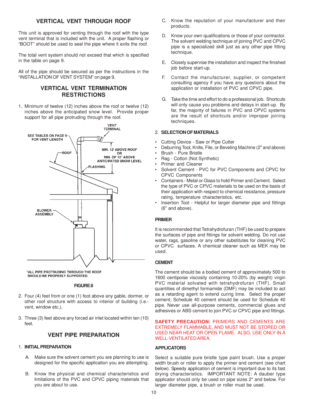 State Industries XCVIT, PR6 40 Vertical Vent Through Roof, Vertical Vent Termination Restrictions, Vent Pipe Preparation 