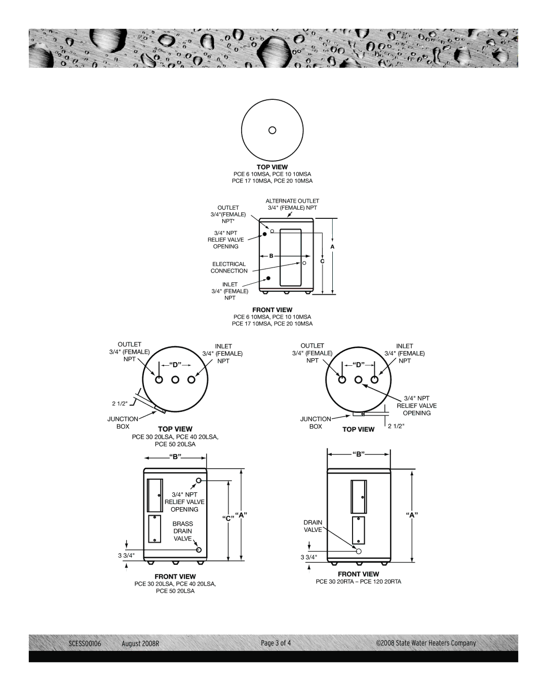 State Industries Commercial Electric Water Heater warranty TOP View 