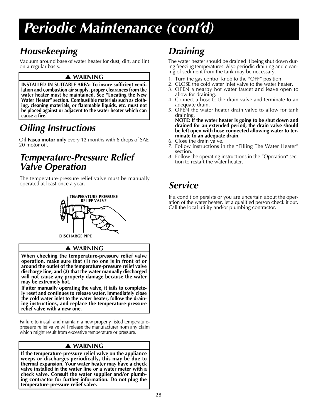 State Industries Commercial Gas Water Heater instruction manual Periodic Maintenance cont’d 