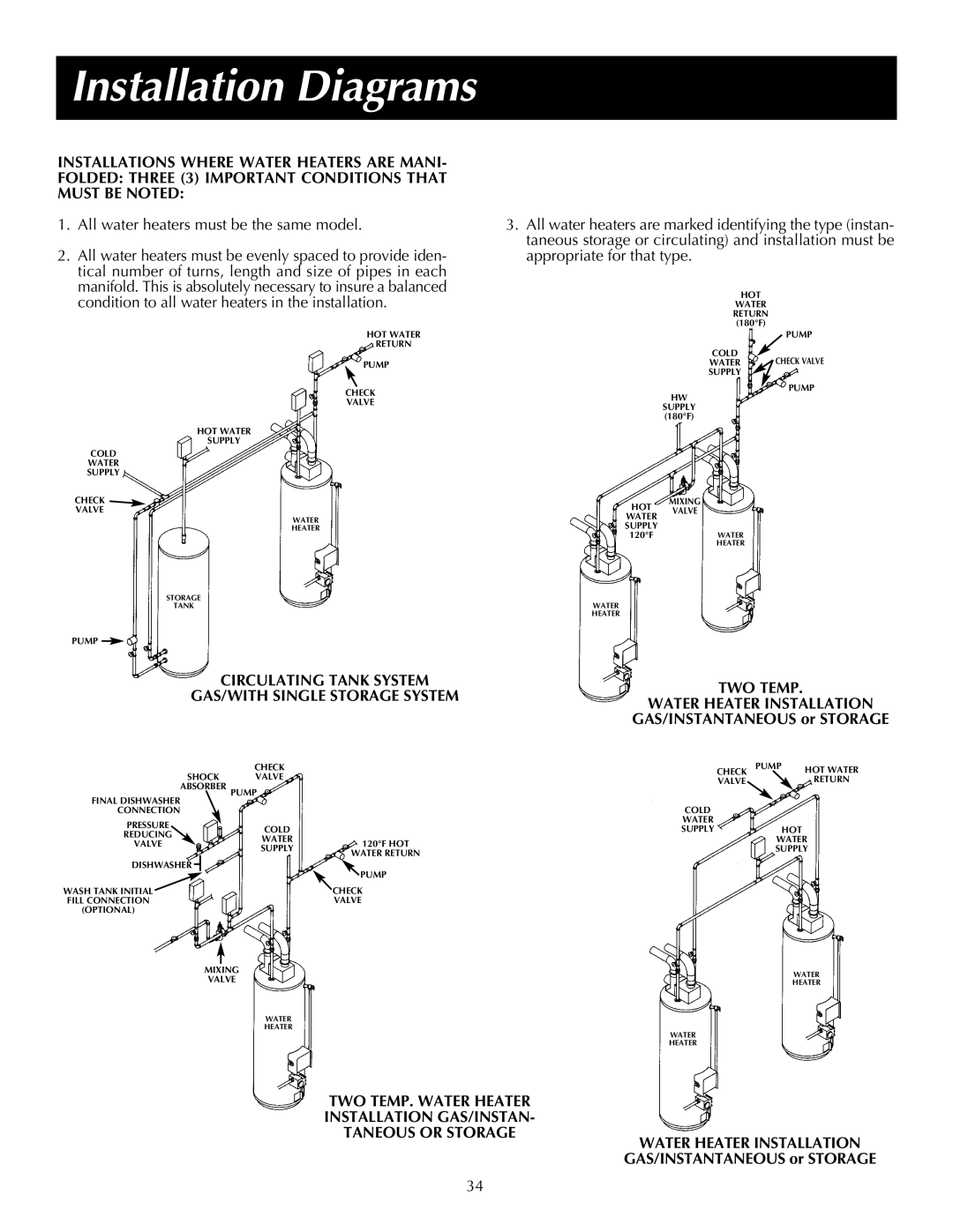 State Industries Commercial Gas Water Heater Installation Diagrams, Circulating Tank System GAS/WITH Single Storage System 