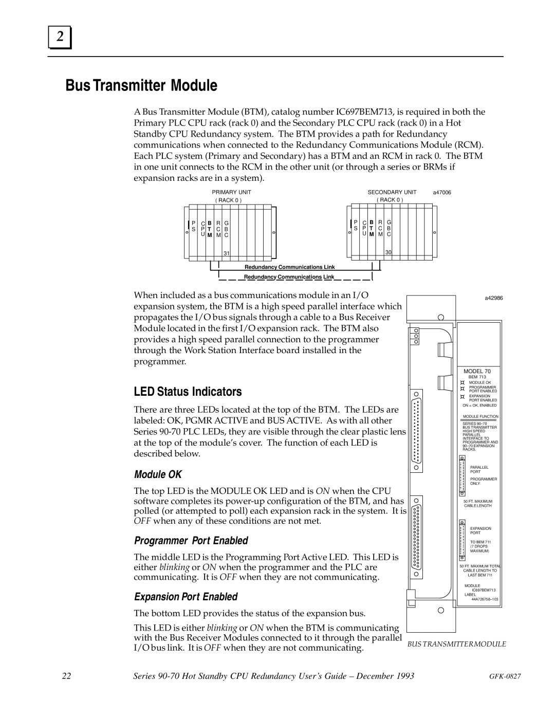 State Industries GFK-0827 manual Bus Transmitter Module, LED Status Indicators 