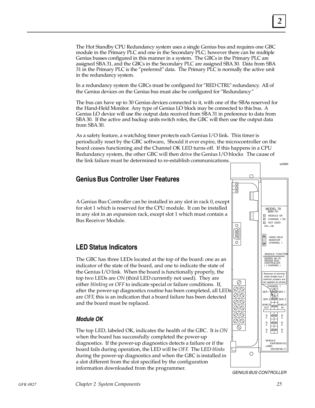 State Industries GFK-0827 manual Genius Bus Controller User Features 