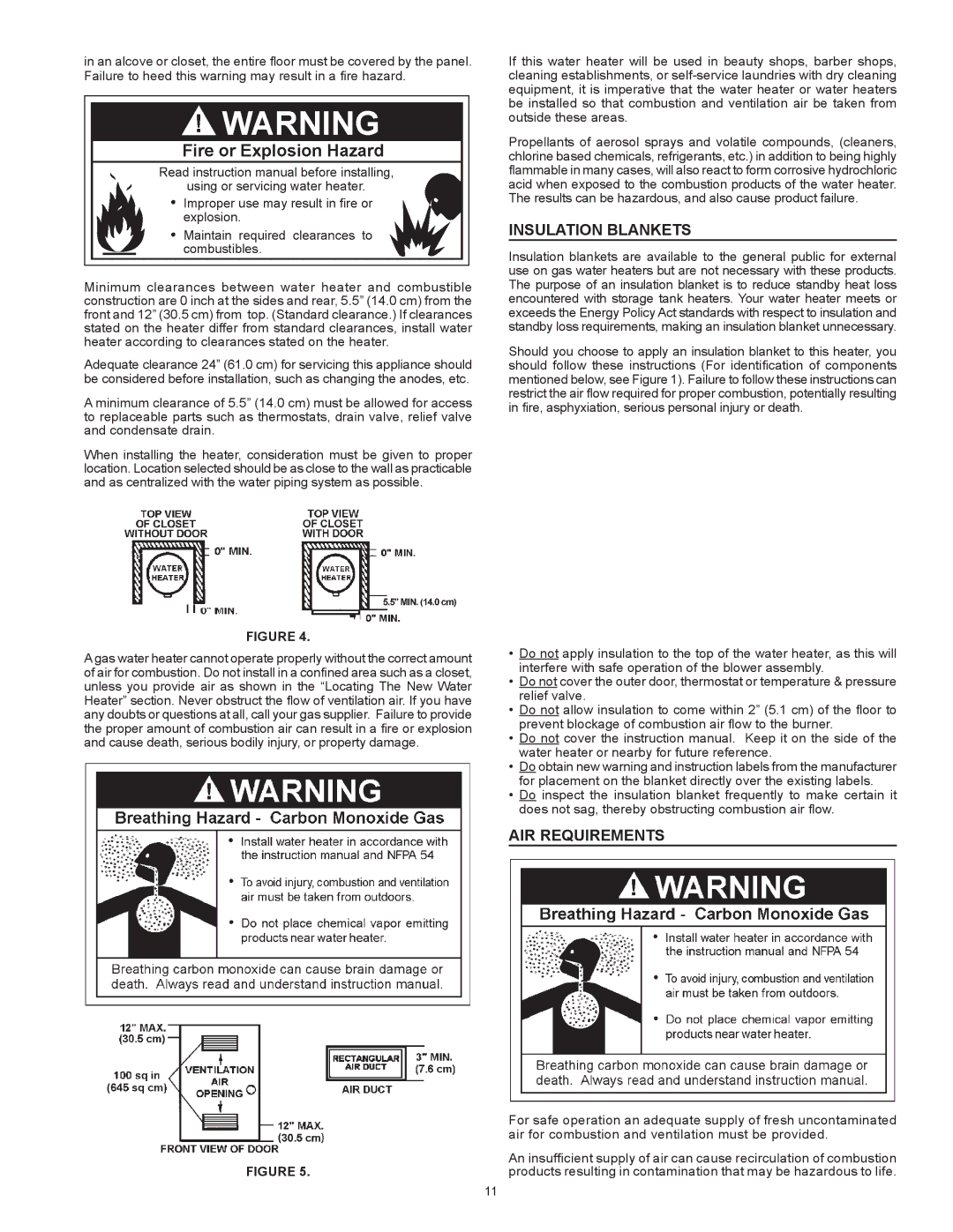 State Industries GP6 50 instruction manual Insulation Blankets, Air REQUIREMENTs 