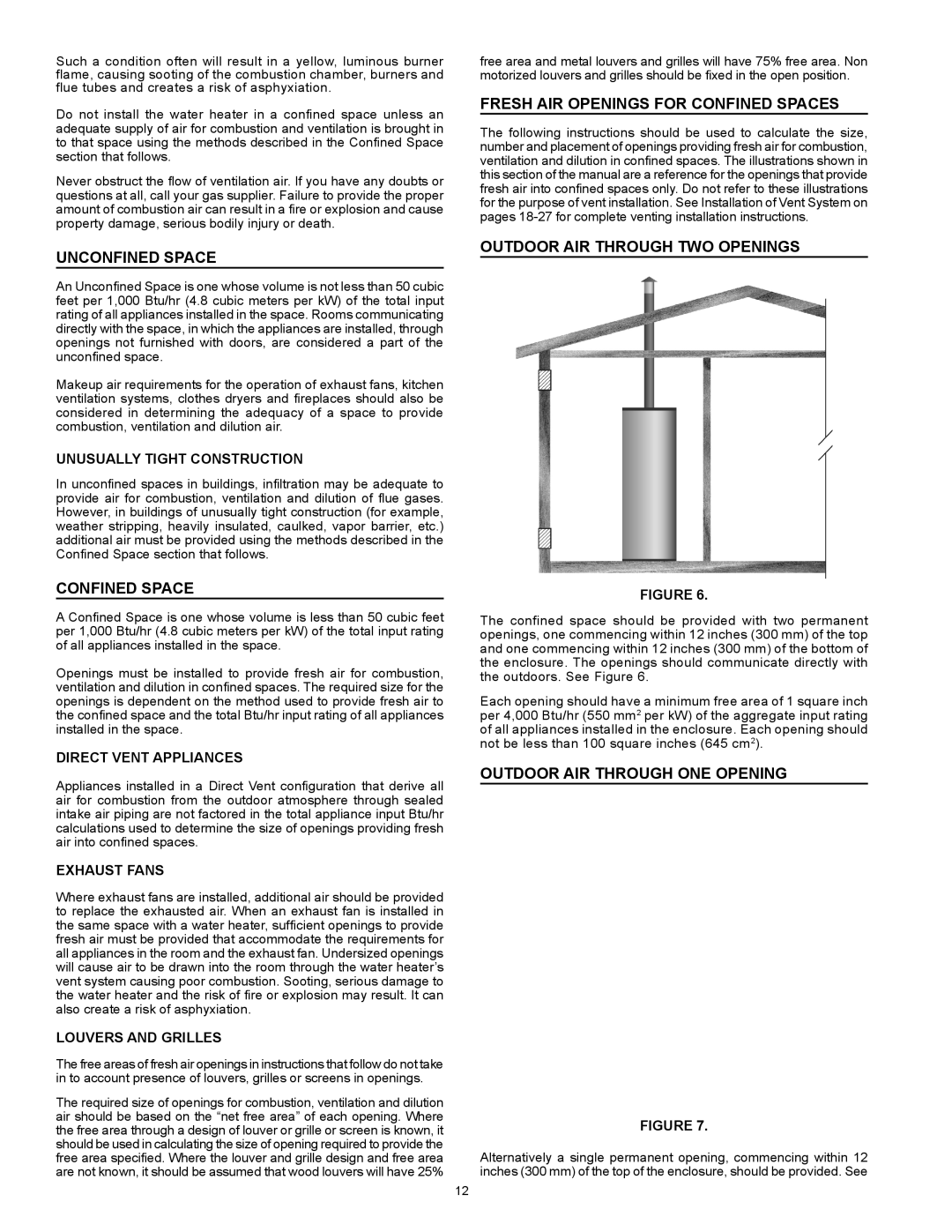 State Industries GP6 50 Unconfined Space, Fresh Air Openings For Confined Spaces, Outdoor Air Through Two Openings 