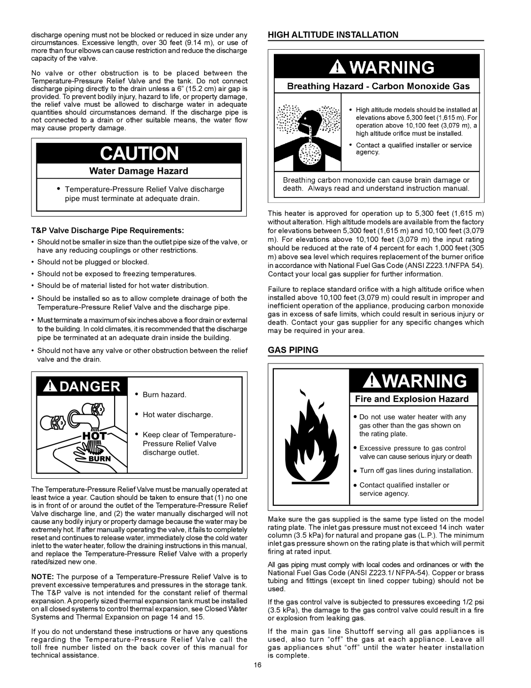 State Industries GP6 50 instruction manual High Altitude Installation, Gas Piping 