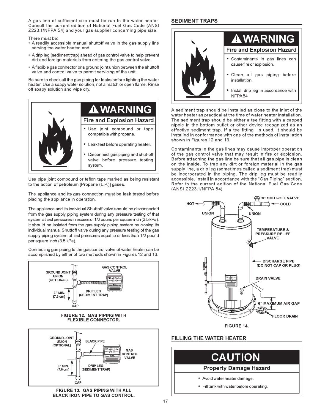 State Industries GP6 50 instruction manual Sediment Traps, Filling the Water Heater 