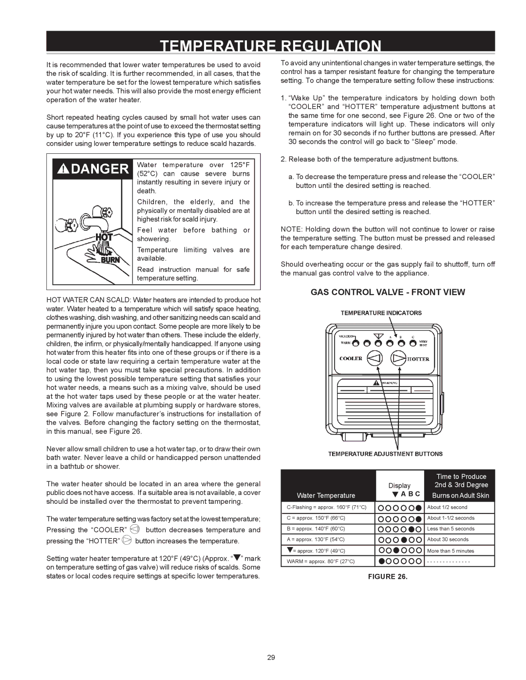 State Industries GP6 50 instruction manual Temperature Regulation, GAS Control Valve Front View 