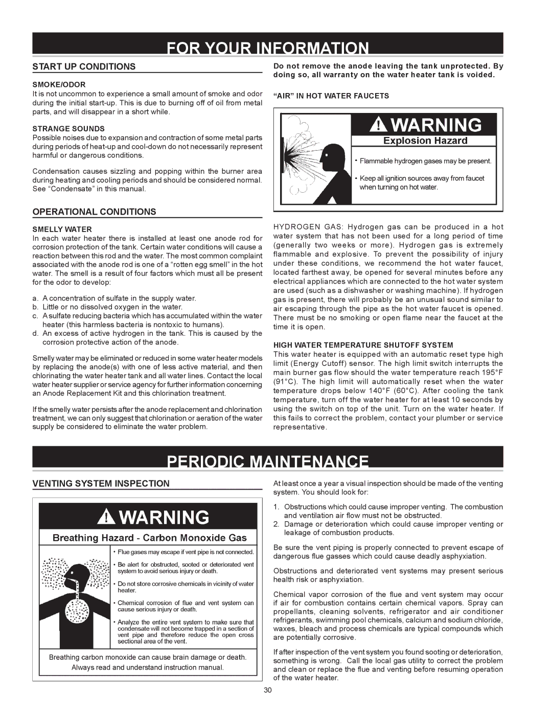 State Industries GP6 50 For Your Information, Periodic Maintenance, Start UP Conditions, Operational Conditions 