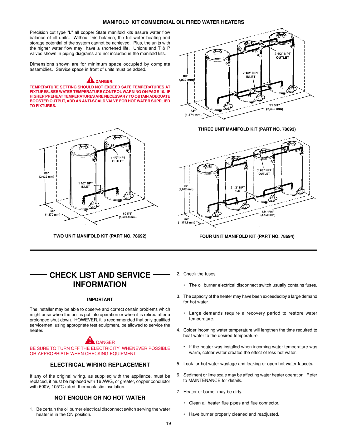 State Industries GPO 86-199 Check List and Service Information, Electrical Wiring Replacement, Not Enough or no HOT Water 