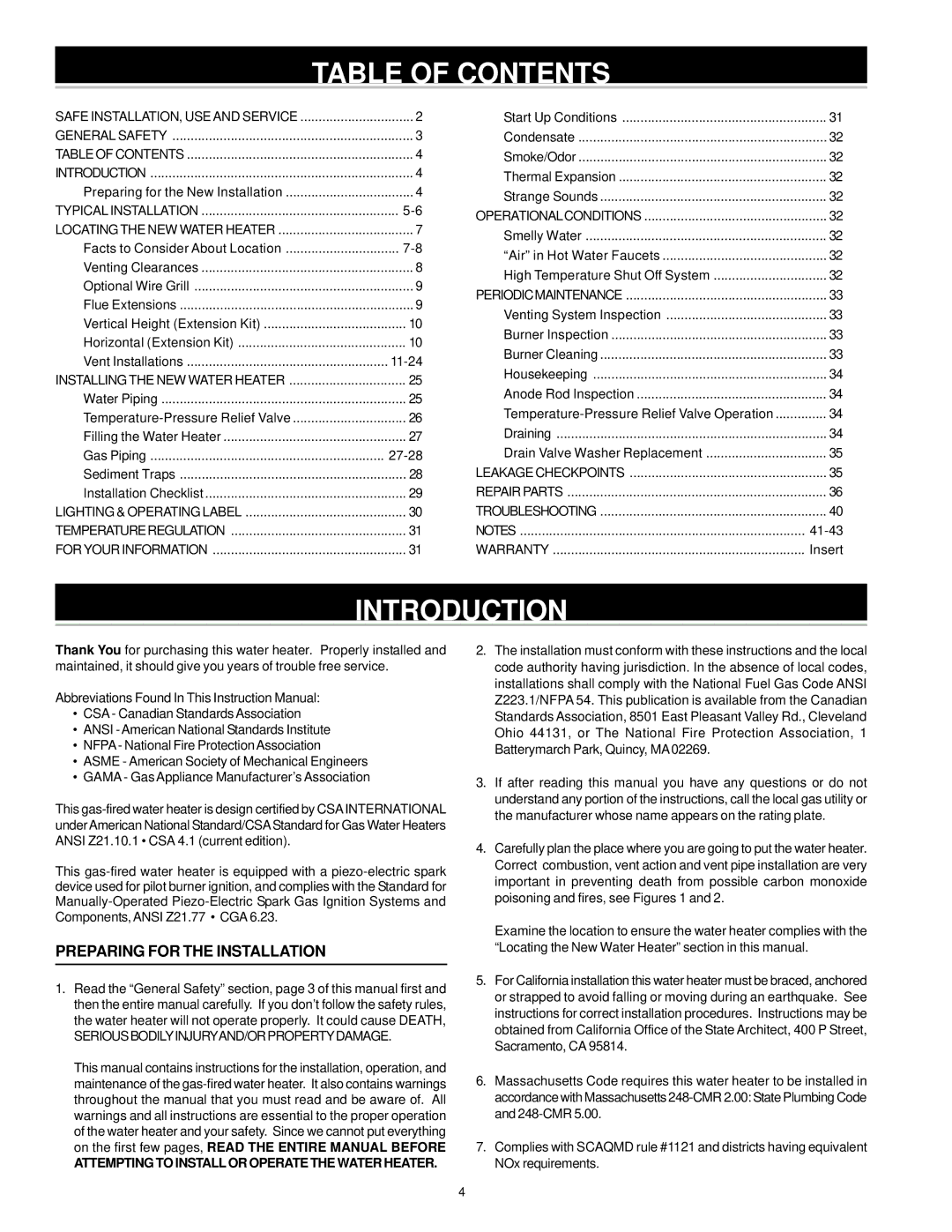 State Industries Green Choice instruction manual Table of Contents, Introduction 