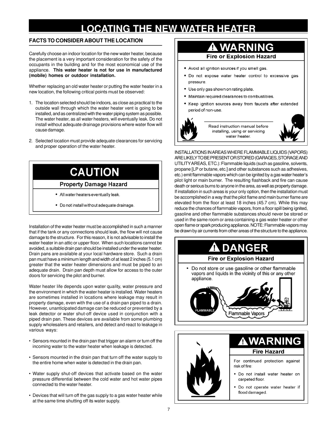 State Industries Green Choice instruction manual Locating the NEW Water Heater, Facts to Consider about the Location 