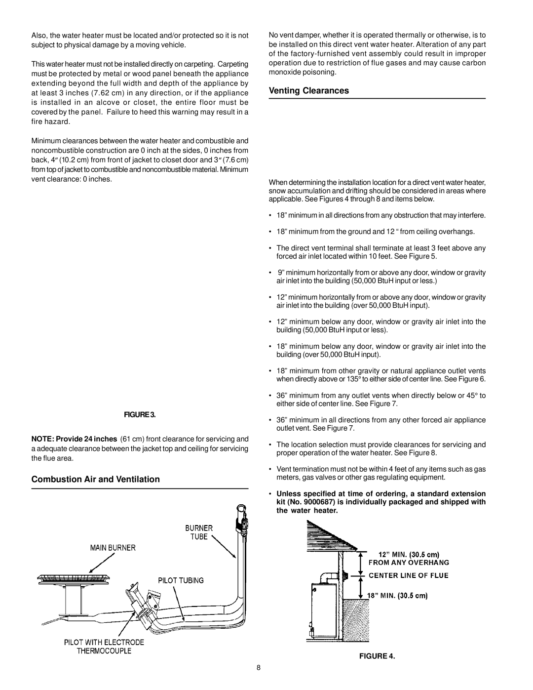 State Industries Green Choice instruction manual Combustion Air and Ventilation, Venting Clearances 