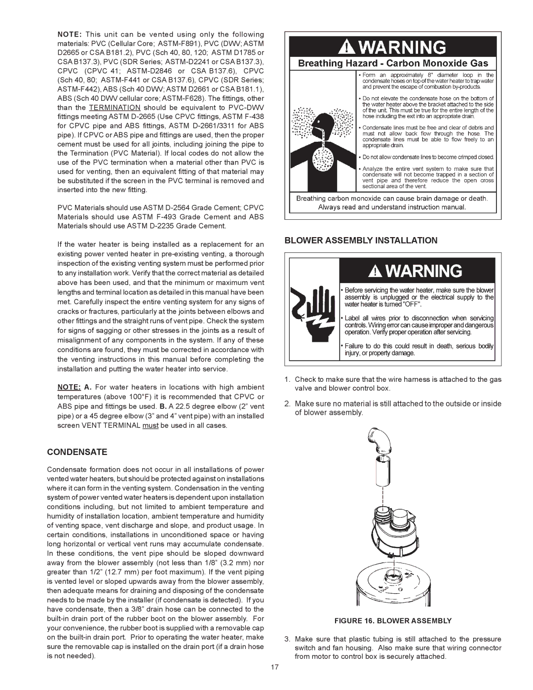 State Industries GS675HRVIT, GS675YRVIT instruction manual Condensate, Blower Assembly Installation 