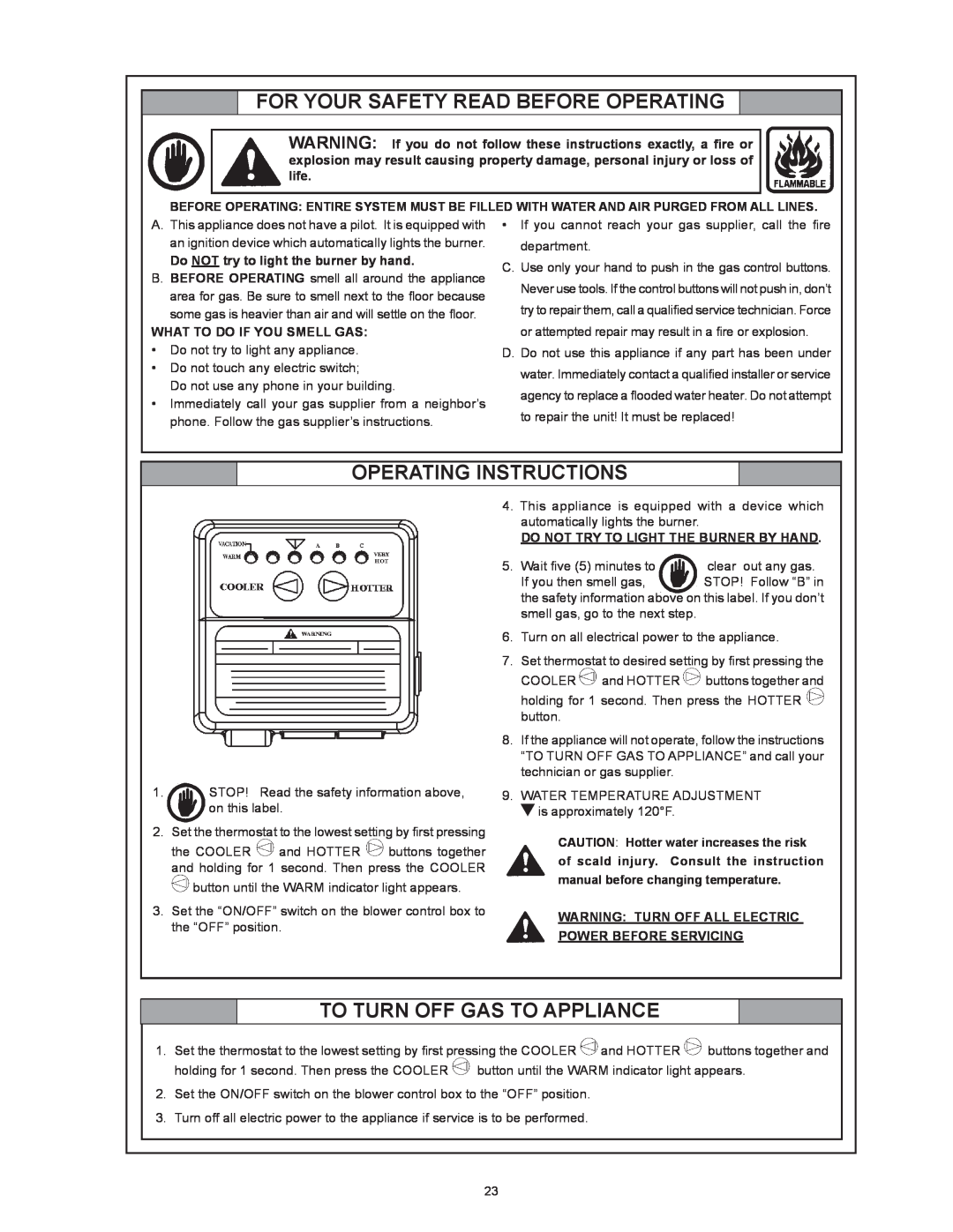 State Industries GS675HRVIT For Your Safety Read Before Operating, Operating Instructions, To Turn Off Gas To Appliance 