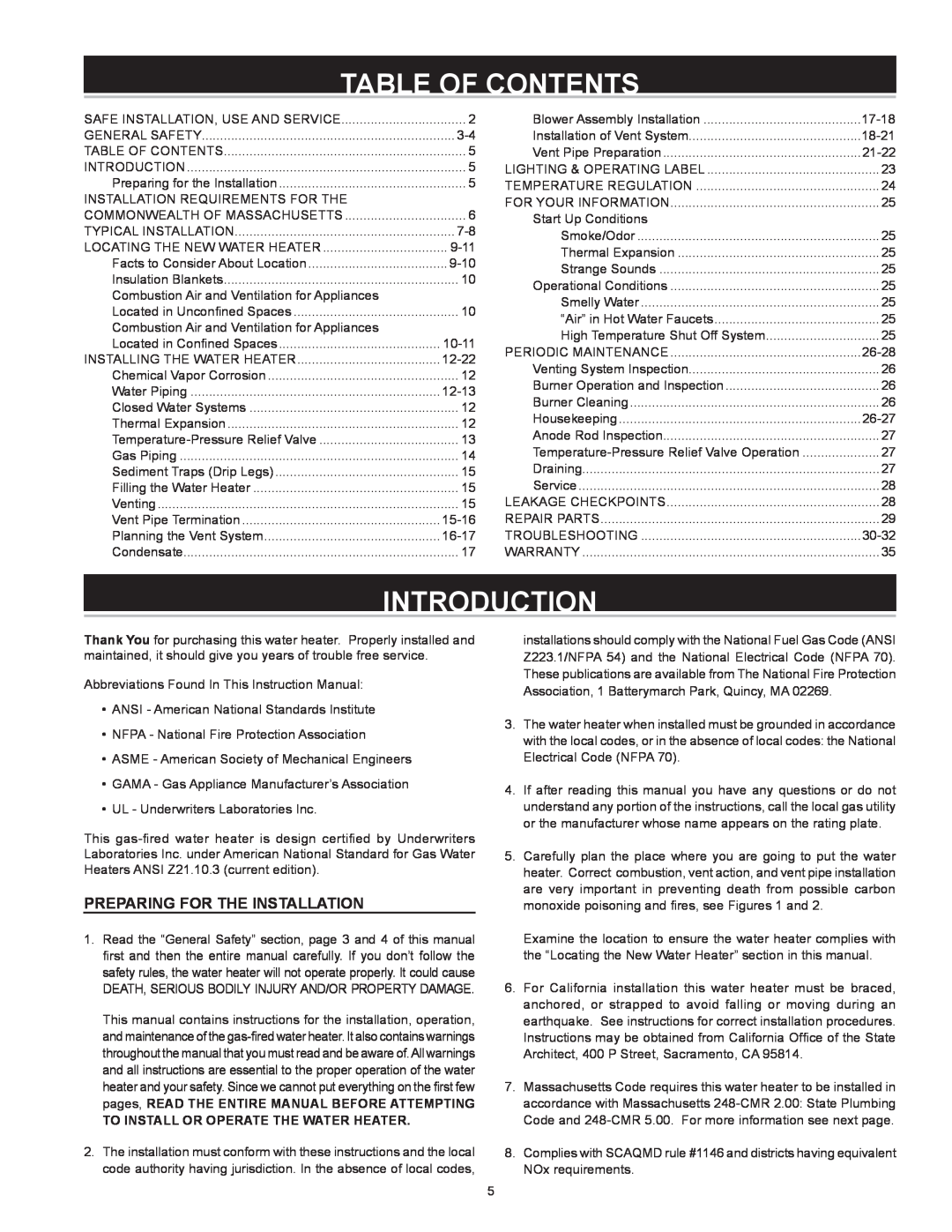 State Industries GS675HRVIT, GS675YRVIT instruction manual Table Of Contents, Introduction, Preparing for the Installation 